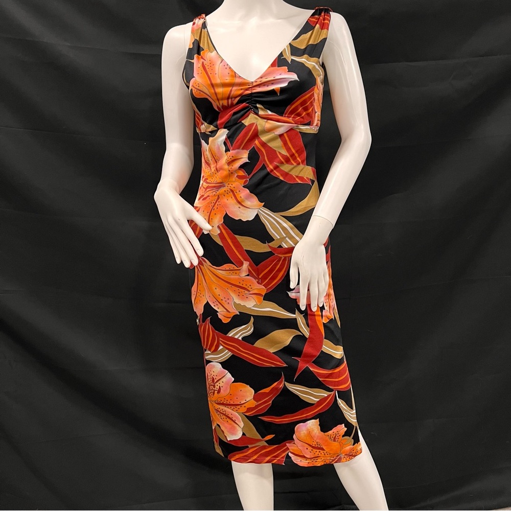 Vintage Mcbling y2k -Floral Print Sleeveless Dress - Black and Orange